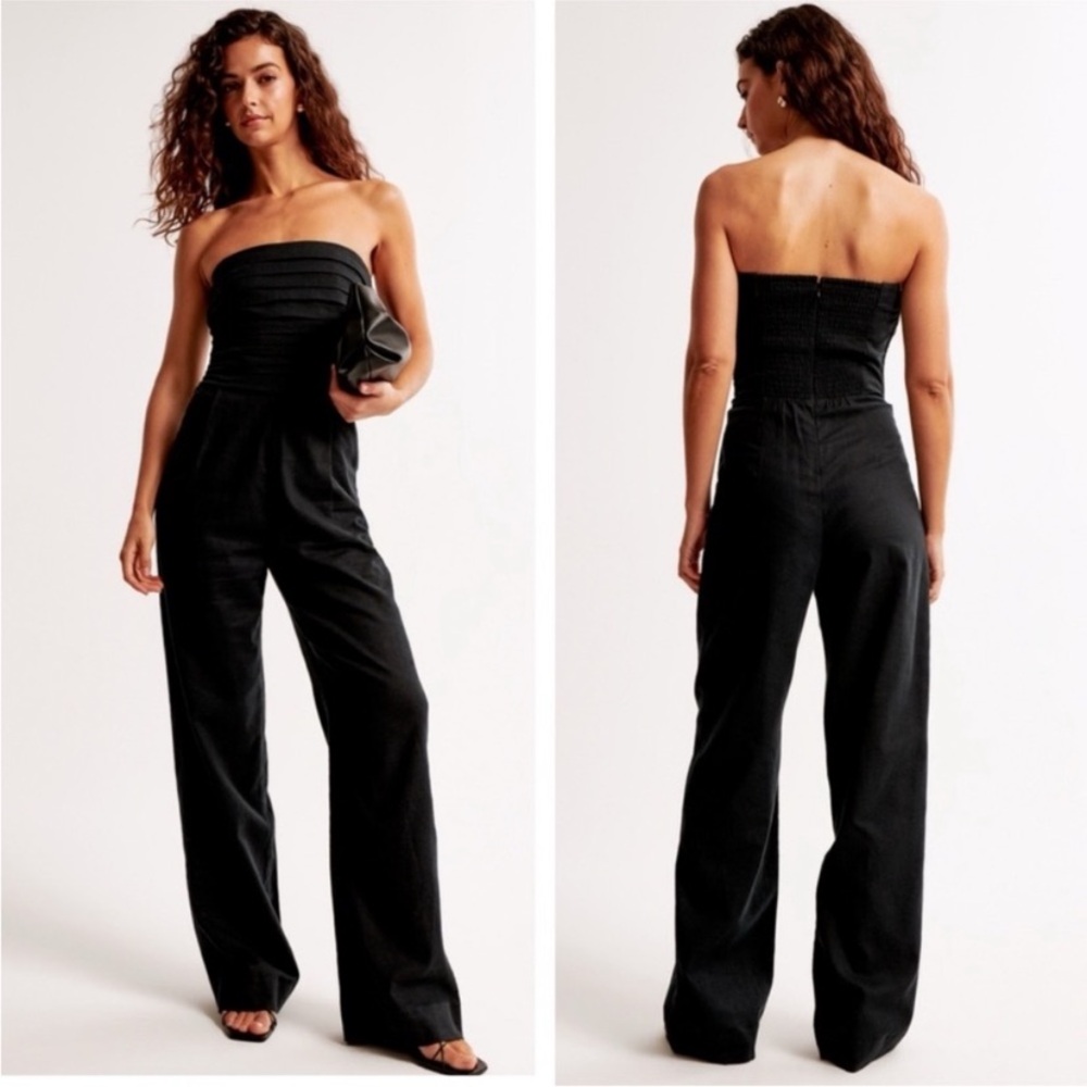 $110 Abercrombie and Fitch Emerson Linen-Blend Strapless Jumpsuit in L